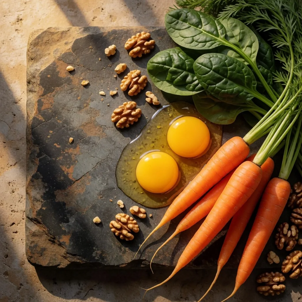 Alimentos saludables para la visión sobre piedra