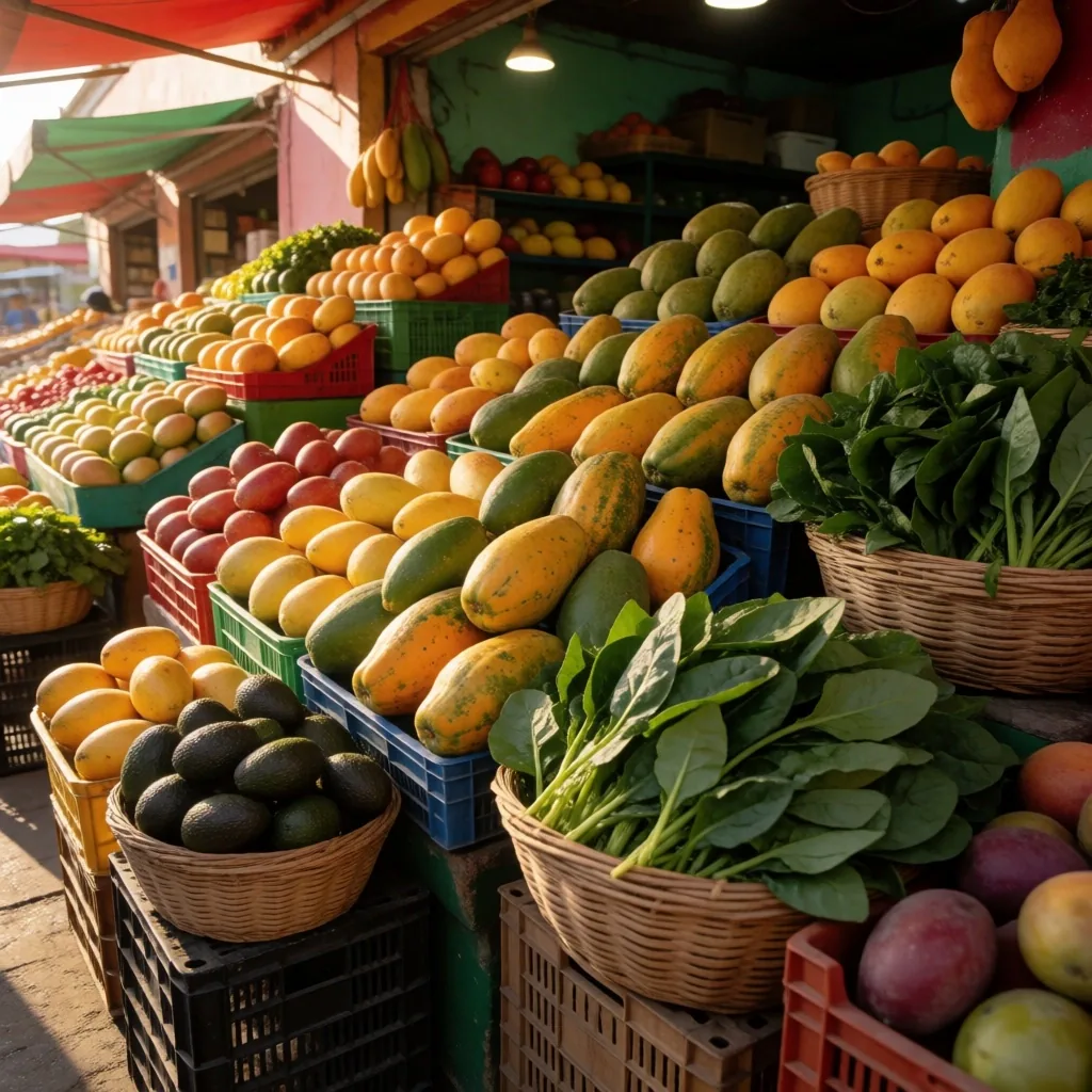 Mercado local de México con frutas y verduras frescas