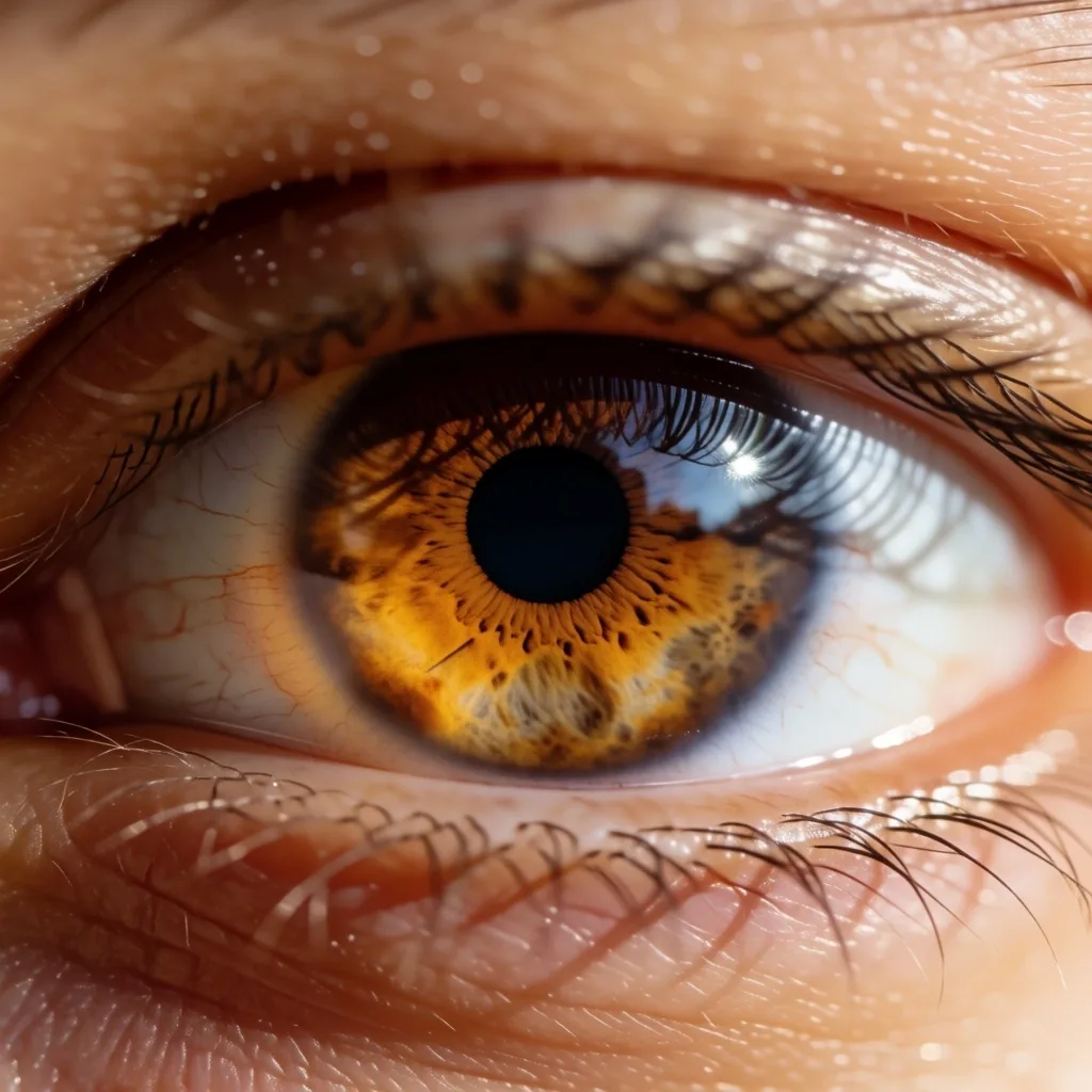 Detalle macro de un ojo sano con reflejo natural de luz