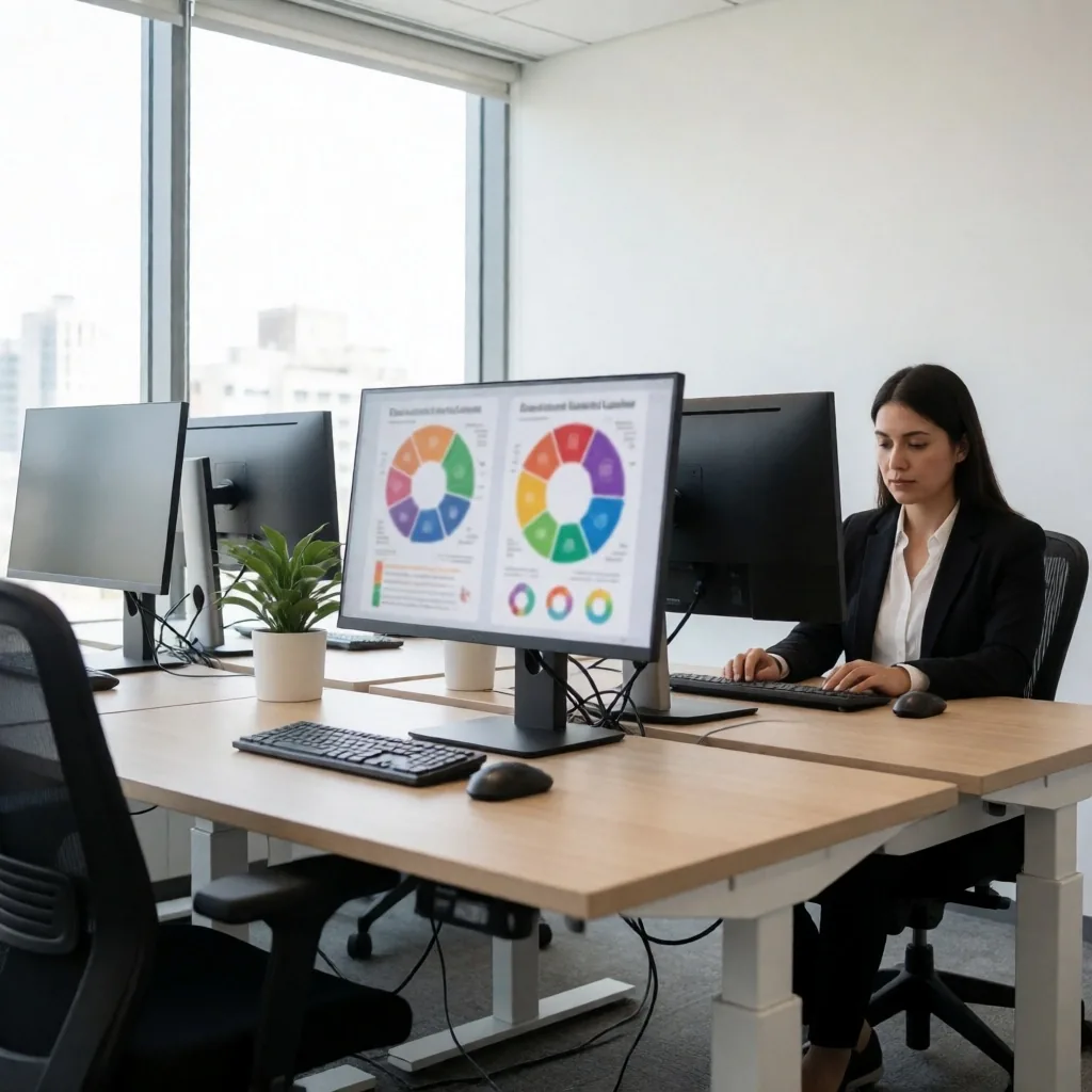 Espacio de trabajo ergonómico con materiales de higiene visual