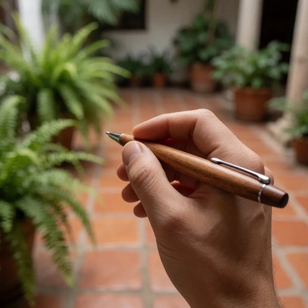 Mano sosteniendo un bolígrafo para ejercicio de enfoque