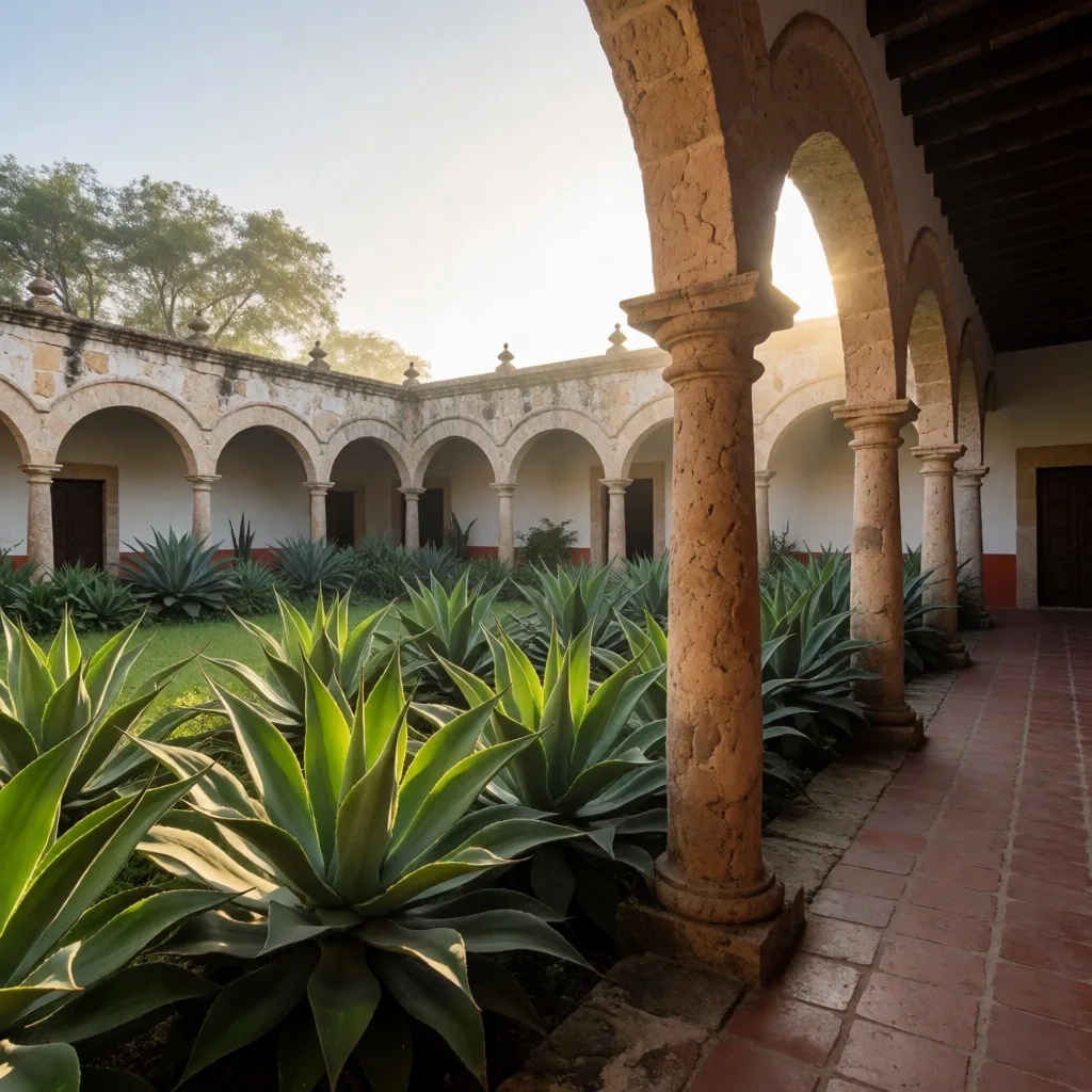 Campo de agave mexicano al amanecer