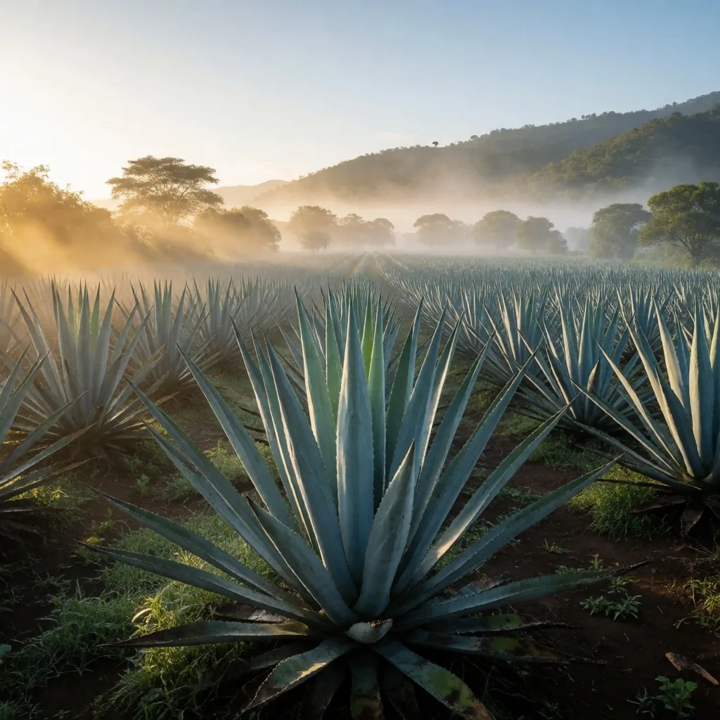 Campo de agave mexicano al amanecer