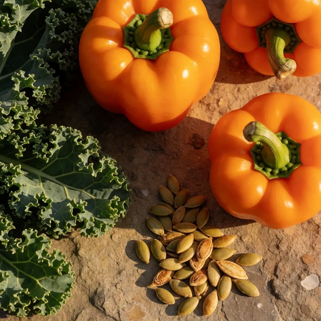 Alimentos saludables para la vista sobre superficie de piedra